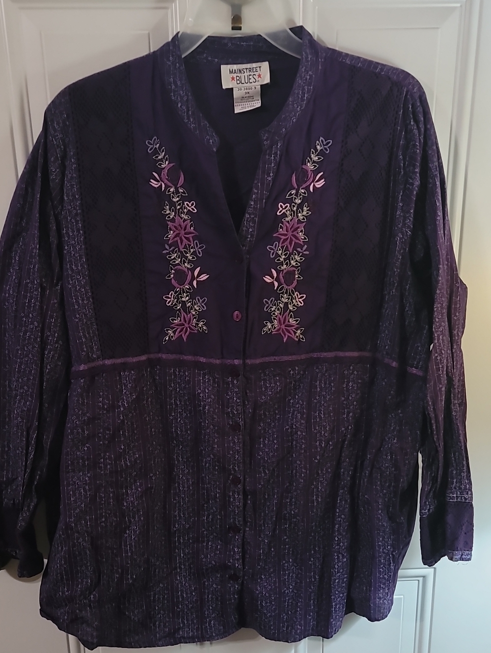 Mainstreet Blues Purple Embroidered Button-down Shirt